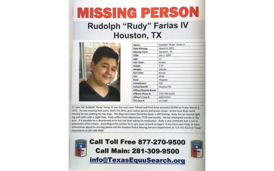 Rudy Farias missing person poster (Texas Missing Persons)