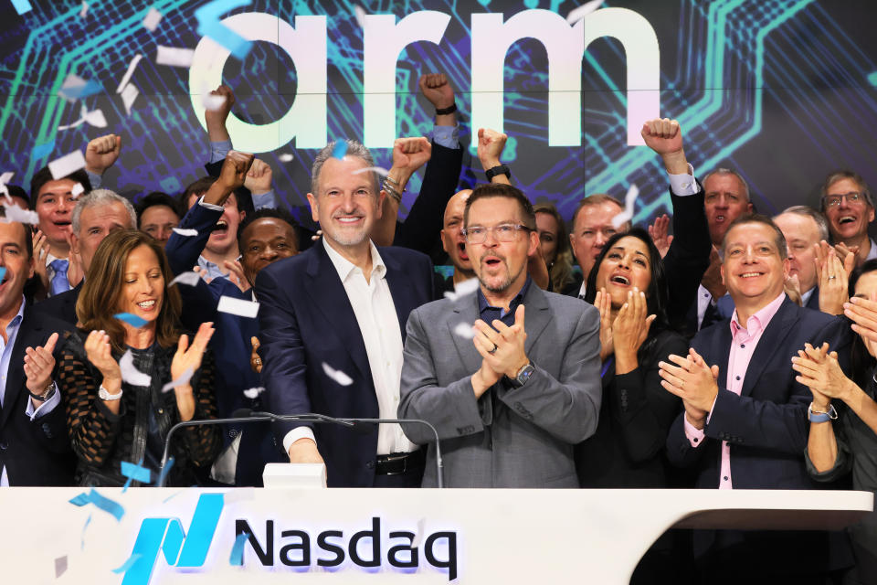 NEW YORK, NEW YORK - SEPTEMBER 14:  Arm Holdings CEO Rene Haas rings the Nasdaq opening bell at the Nasdaq MarketSite on September 14, 2023 in New York City. Arm, the chip design firm that supplies core technology to companies that include Apple and NVidia, priced its initial public offering at $51 a share.  (Photo by Michael M. Santiago/Getty Images)