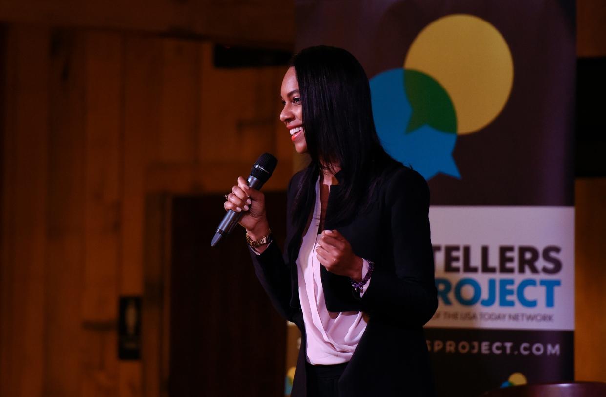 Dr. Lakisha Simmons, the founder of The Period Project, tells her story at Nashville Storytellers held at Green Door Gourmet on Dec. 3, 2018.