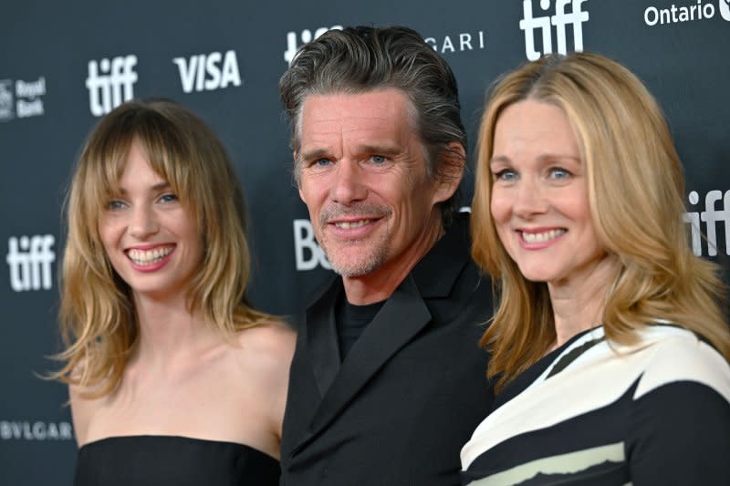 Maya Hawke, Ethan Hawke and Laura Linney, from left to right, attend the Toronto International Film Festival premiere of "Wildcat" on Monday. Photo by Chris Chew/UPI