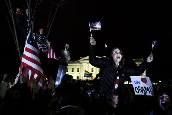 (People celebrate in front of the White House upon the announcement of Obama's re-election. Credit: mattrosephotography.net)