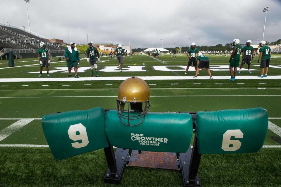 The Dutch Fork Silver Foxes football team at a 2013 practice.