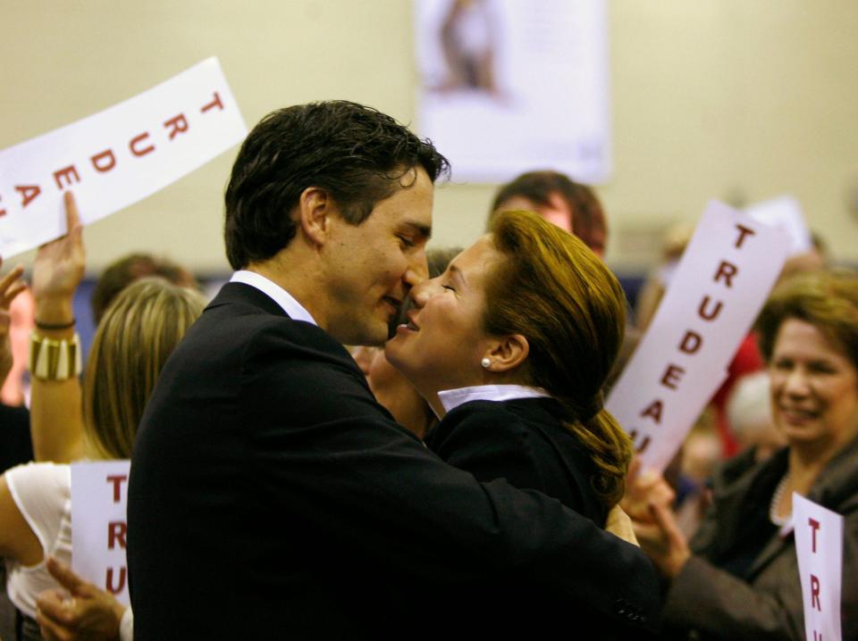 Justin Trudeau kisses Sophie Gregoire Trudeau at the Liberal nomination meeting in Montreal in April, 2007.