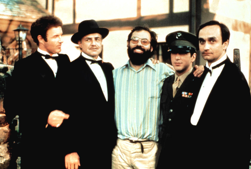 (L-R) James Caan, Marlon Brando, Francis Ford Coppola, Al Pacino and John Cazale in 1972 - Credit: Everett