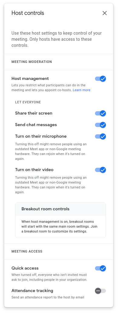 Google Meet Host management controls 