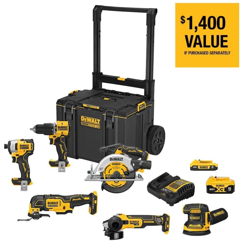 <p><a href="https://go.redirectingat.com?id=74968X1596630&url=https%3A%2F%2Fwww.homedepot.com%2Fp%2FDEWALT-20-Volt-MAX-ToughSystem-Lithium-Ion-6-Tool-Cordless-Combo-Kit-DCKTS681D1P1%2F324869940&sref=https%3A%2F%2Fwww.autoweek.com%2Fgear%2Fa61487853%2Ffourth-of-july-automotive-car-truck-sales%2F" rel="nofollow noopener" target="_blank" data-ylk="slk:Shop Now;elm:context_link;itc:0;sec:content-canvas" class="link ">Shop Now</a></p><p>20V MAX ToughSystem 6-Tool Cordless Combo Kit</p><p>homedepot.com</p><p>$499.00</p>