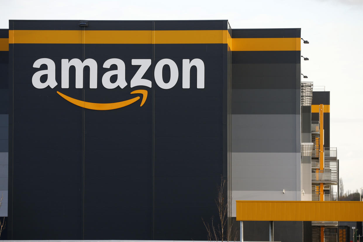 BRETIGNY-SUR-ORGE, FRANCE - NOVEMBER 20: The logo of Amazon is seen on the facade of the company logistics center on November 20, 2020 in Bretigny-sur-Orge near Paris, France. General Manager of Amazon France, Frédéric Duval, announced the postponement of Black Friday from November 27 to December 4. "Today, like other large French distributors and taking into account the recommendation of the French Government, we have decided to postpone Black Friday if this allows businesses to reopen before December 1 and therefore this year, Black Friday will take place on December 4. " Amazon France confirmed in a statement. (Photo by Chesnot/Getty Images)