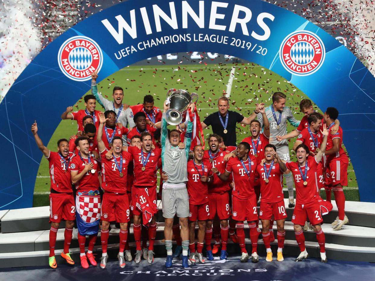 Manuel Neuer, captain of FC Bayern Munich lifts the UEFA Champions League Trophy: Getty Images