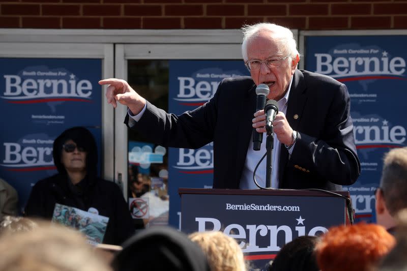 Democratic 2020 U.S. presidential candidate Sanders rallies supporters at a campaign office in Aiken, South Carolina