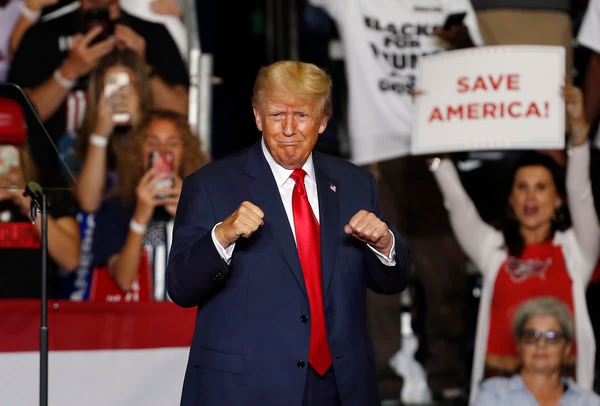 Former US President Donald Trump arrives at a Save America rally at the Covelli Centre in Youngstown, Ohio, USA, 17 September 2022 (EPA)