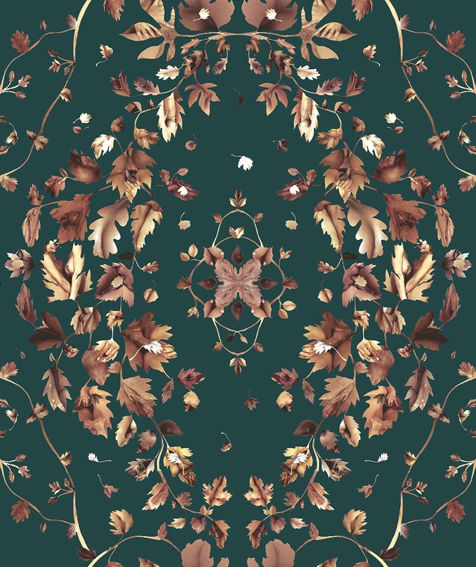 Looking too closely at Yeo's Leaf Collage Wallpaper (shown here in teal, which is available to purchase) may make you blush.