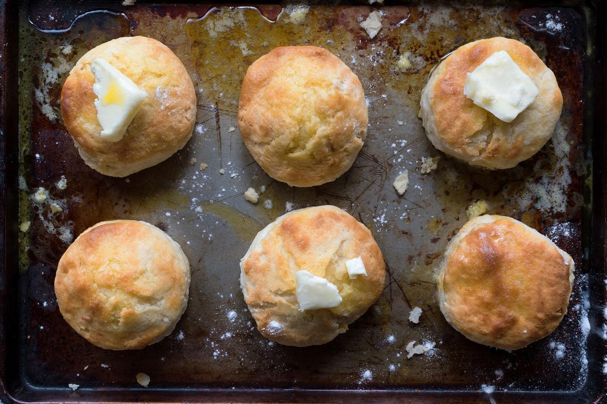 homemade country biscuits with butter flat lay