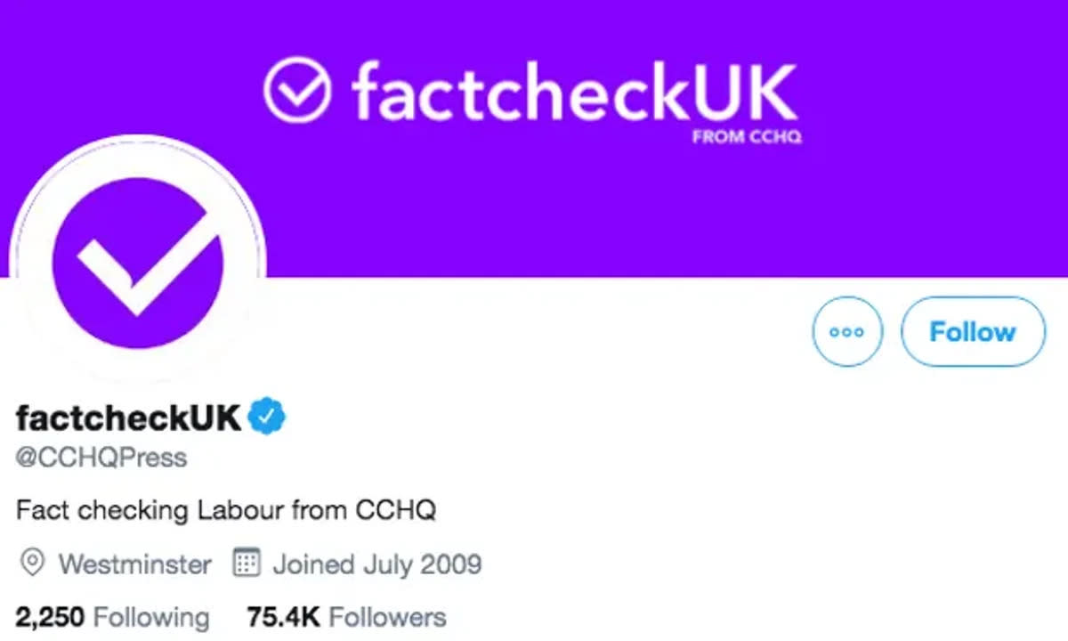 CCHQ changesd its official Twitter page to fackcheckUK (Twitter/CCHQ)