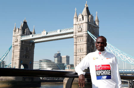 Athletics - London Marathon - Elite Men Press Conference - London, Britain - April 19, 2018 Kenya's Eliud Kipchoge poses for a photograph Action Images via Reuters/Peter Cziborra