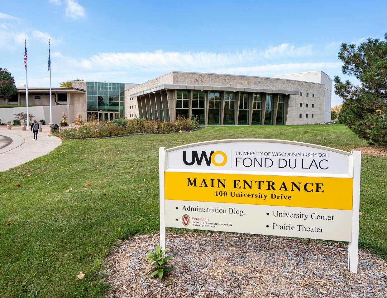 A student enters the University of Wisconsin Oshkosh-Fond du Lac in October 2023 in Fond du Lac. The campus will close after the 2023-24 school year.