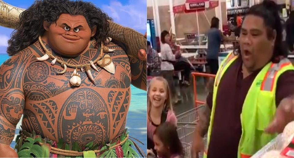 Dos niñas confunden a cajero de supermercado con un personaje de Moana y el video se vuelve viral. Foto: Twitter+YouTube