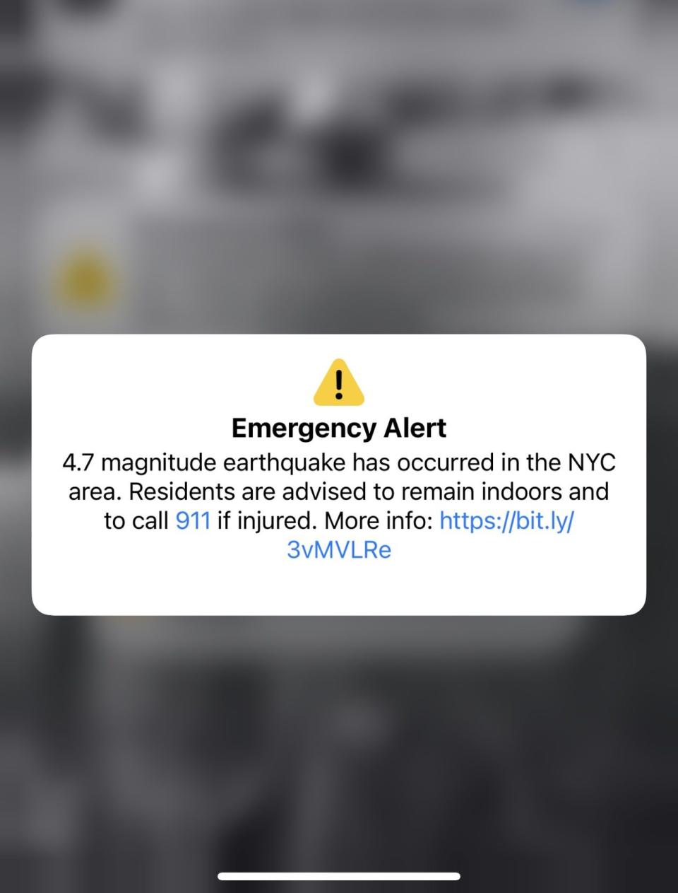 新澤西州5日上午10時23分發生規模4.8地震，但紐約市民卻在地震發生後的40分鐘，手機上才出現提醒地震的警報。(記者和釗宇／攝影)