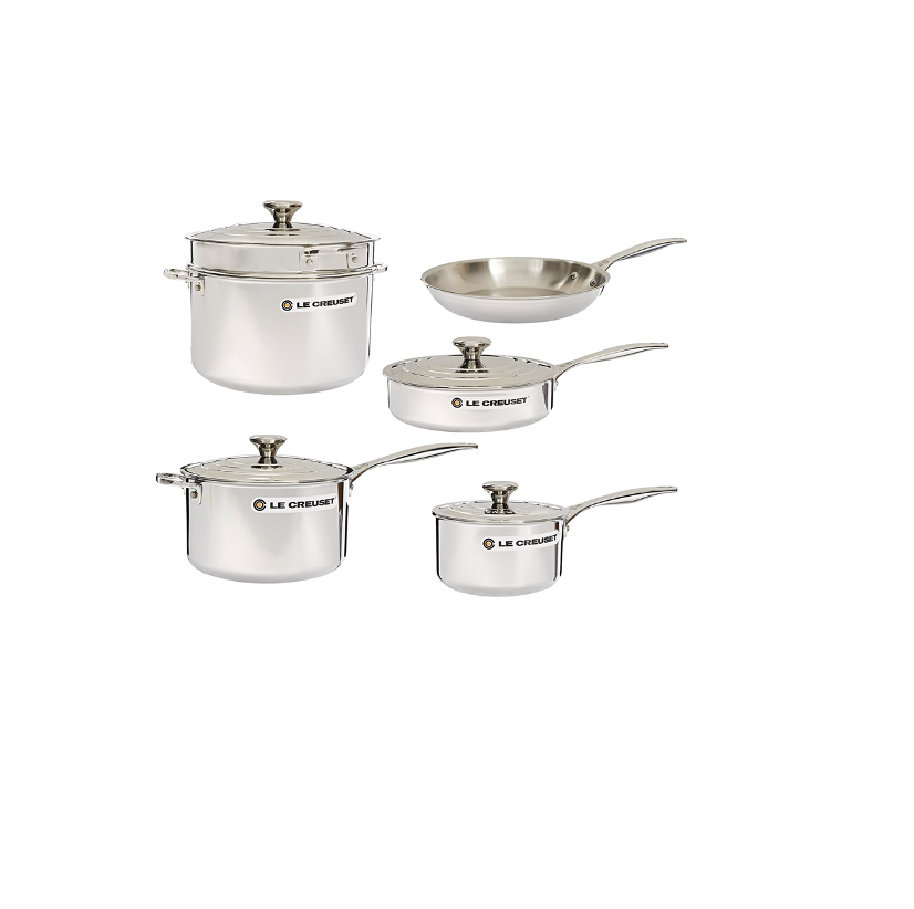 11) Le Creuset Tri-Ply Stainless Steel Cookware Set, 10 pc.