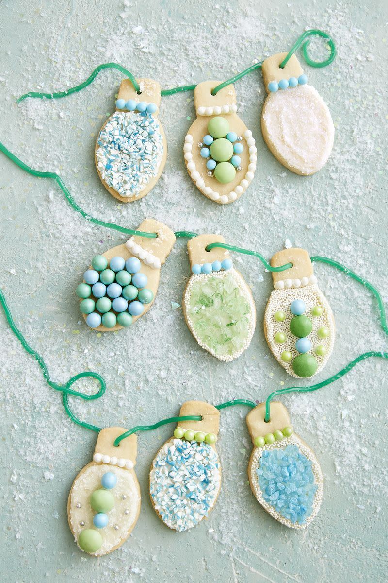 <p>An assortment of candies and string licorice help turn these cute bulb-shaped cookies into impressive-looking treats. Keep the theme up by serving these with a <a href="https://www.countryliving.com/food-drinks/a29629010/retro-christmas-tree-cake-recipe/" rel="nofollow noopener" target="_blank" data-ylk="slk:retro Christmas tree cake" class="link ">retro Christmas tree cake</a>.</p><p><strong><a href="https://www.countryliving.com/food-drinks/recipes/a40523/christmas-light-sugar-cookies-recipe/" rel="nofollow noopener" target="_blank" data-ylk="slk:Get the recipe" class="link ">Get the recipe</a>.</strong> </p>