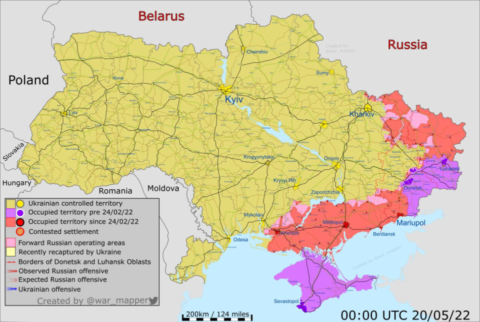 The man of the Russian invasion of Ukraine as of May 20 <span class="copyright">Ukraine War Map</span>