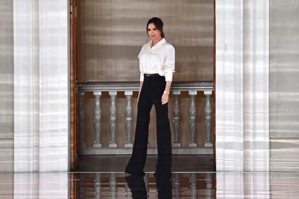 Victoria Beckham has appeared on her 29th Vogue cover, pictured at LFW Feb 2020. (Getty Images)