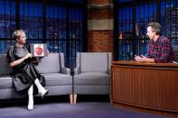 <p>Kristen Wiig visits her former <em>Saturday Night Live</em> colleague Seth Meyers at <em>Late Night </em>ahead of her <em>SNL</em> hosting gig this weekend on Thursday in N.Y.C. </p>