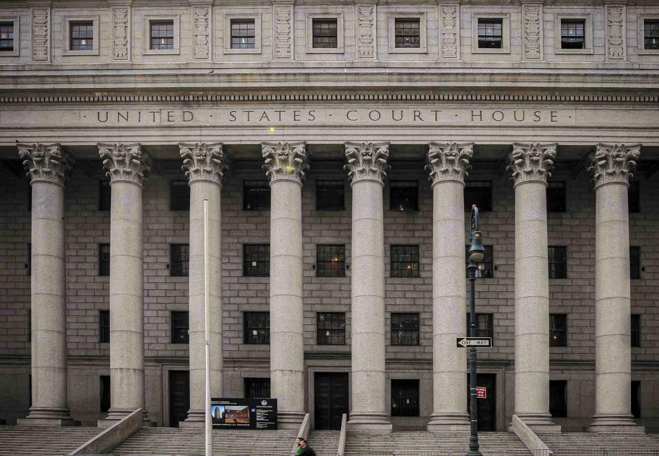 FILE - This photo from Tuesday May 3, 2011, shows the Thurgood Marshall U.S. Courthouse in Manhattan, N.Y., where the Second Circuit Court of Appeals is seated. The 14 judges of the Court heard arguments in U.S. v. Gerald Scott manslaughter case and voted 9-to-5 to label the 1998 killings "undoubtedly brutal." (AP Photo/Mary Altaffer, File)