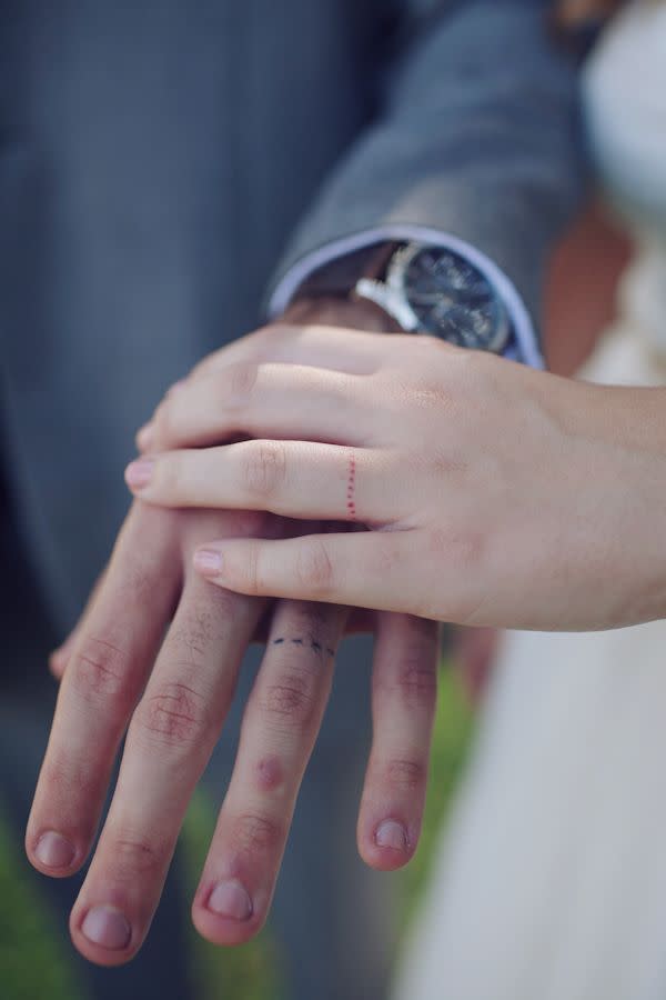 Tattoo uploaded by Dory lucero • Engagement rings #ringfinger  #matchingtattoos #Engagement #heartpulse #pulselinetattoo #fingertattoo •  Tattoodo