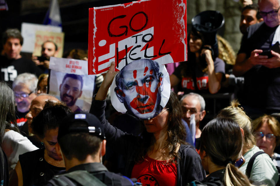 Protesters demonstrate against Israeli Prime Minister Benjamin Netanyahu near his residence, as the conflict between Israel and Hamas continues, in Jerusalem, Nov. 4, 2023. / Credit: AMMAR AWAD/REUTERS