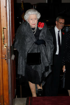 Britain's Queen Elizabeth II attends the Royal British Legion Festival of Remembrance to commemorate all those who have lost their lives in conflicts and mark 100 years since the end of the First World War, at the Royal Albert Hall, London, Britain November 10, 2018. Chris Jackson/Pool via REUTERS