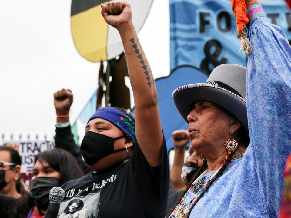 Indigenous activists march outside The White House protesting climate action (10/11/2021)