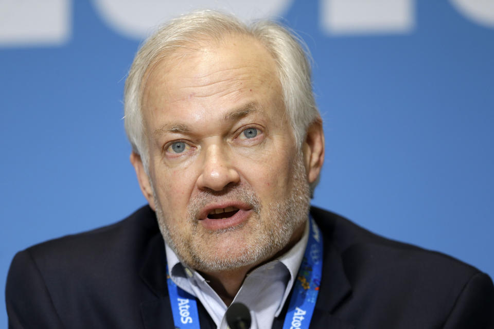 FILE - In this Feb. 18, 2014, file photo, NHL Players' Association Executive Director Don Fehr answers a question during a news conference in Sochi, Russia.Under the terms of the collective bargaining agreement, NHL owners and players divide hockey-related revenue 50/50, and if player salaries exceed that split a certain percentage is withheld in escrow to make it even. Under the terms of the collective bargaining agreement, NHL owners and players divide hockey-related revenue 50/50, and if player salaries exceed that split a certain percentage is withheld in escrow to make it even. The Chicago Blackhawks captain Jonathan Toews and fellow players have lost upwards of 10% of their pay to escrow over the past seven seasons, which is why 25 of 31 NHL Players’ Association representatives surveyed by The Associated Press and Canadian Press named escrow as the biggest bargaining issue with September deadlines looming to terminate the current CBA effective the fall of 2020. (AP Photo/Mark Humphrey, File)