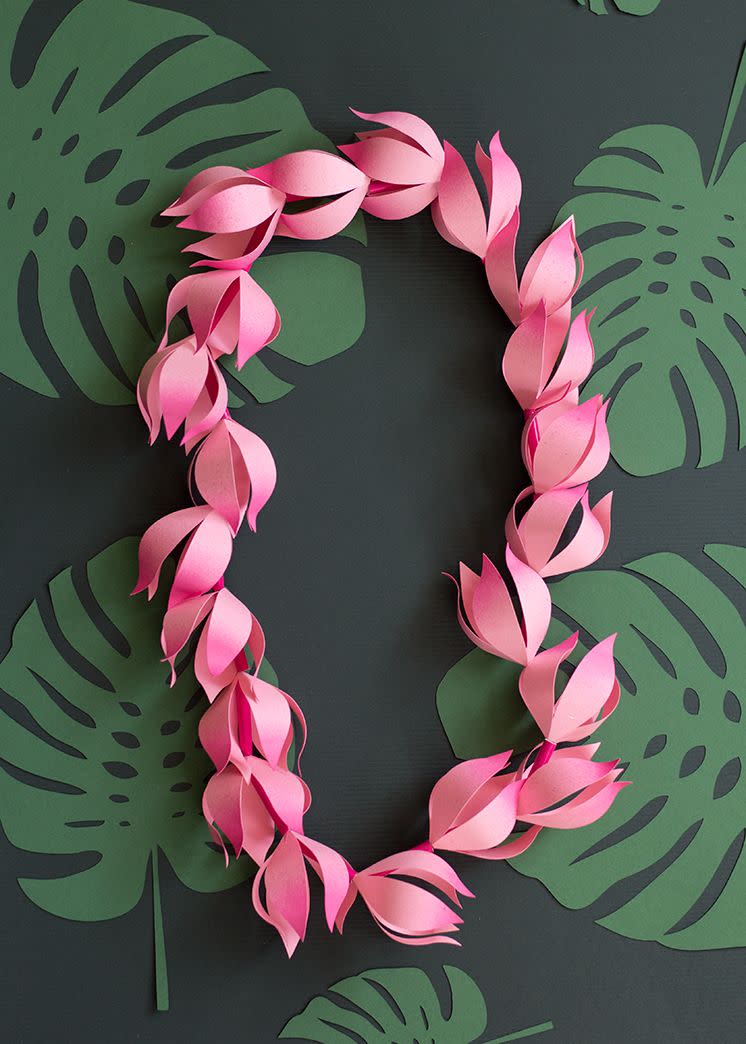 tropical lei made of paper flowers