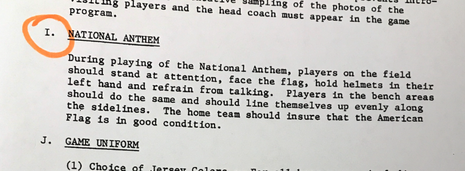 Page A62 of the NFL Game Operations Manual (Has not changed since 1978.)