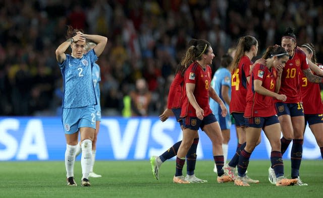 Lucy Bronze looks dejected after Spain's goal