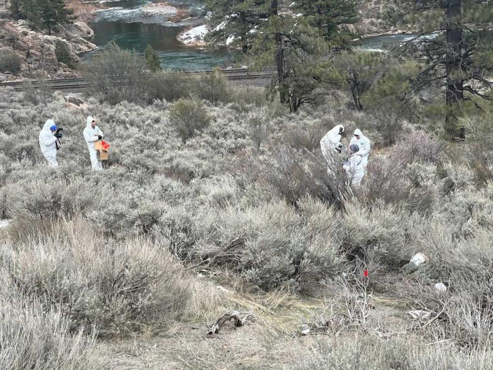 Authorities on Tuesday, March 28, 2023, were investigating after decomposed human remains were found the previous day in the area of Farad Road and Interstate 80, several miles east of Truckee, California.