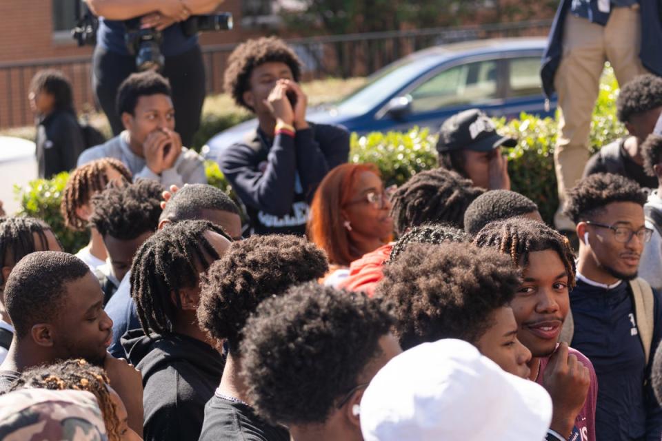 Students cheer as Sen. Raphael Warnock (D-GA) speaks at a campaign event at Atlanta University Center Consortium Campus on Election Day as voters all across Georgia take to the polls to cast their ballot on November 8, 2022 in Atlanta, Georgia. (Getty Images)