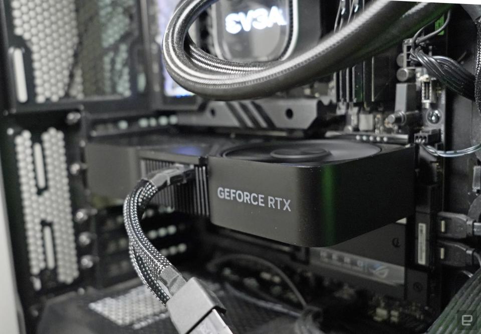 <p>NVIDIA RTX 4070 Super GPU installed in a desktop.</p>
