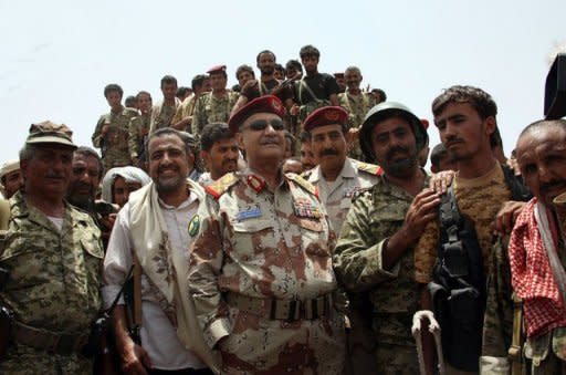 Yemeni Defence Minister General Mohammed Nasser Ahmed (centre) oversees a military operation against Al-Qaeda in the southern Abyan province. The Yemeni army has seized the Al-Qaeda strongholds of Jaar and Zinjibar, more than a year after the jihadists captured most of Abyan province