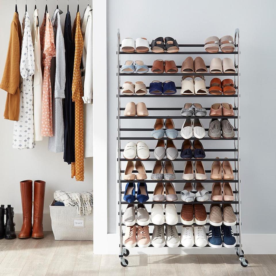 The Container Store Chrome Metal 10-Tier Rolling Shoe Rack