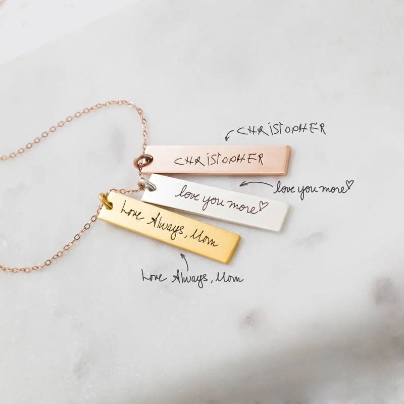 Engraved Handwriting Bar Necklace