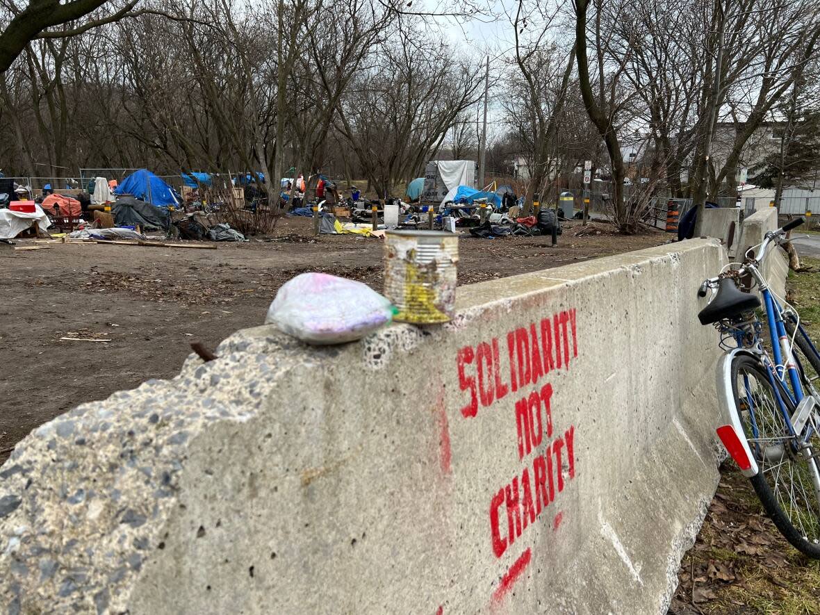 Those staying at an encampment near Kingston's Integrated Care Hub have until 5 p.m. on Jan. 11 to leave, after the city issued trespass notices. (Dan Taekema/CBC - image credit)