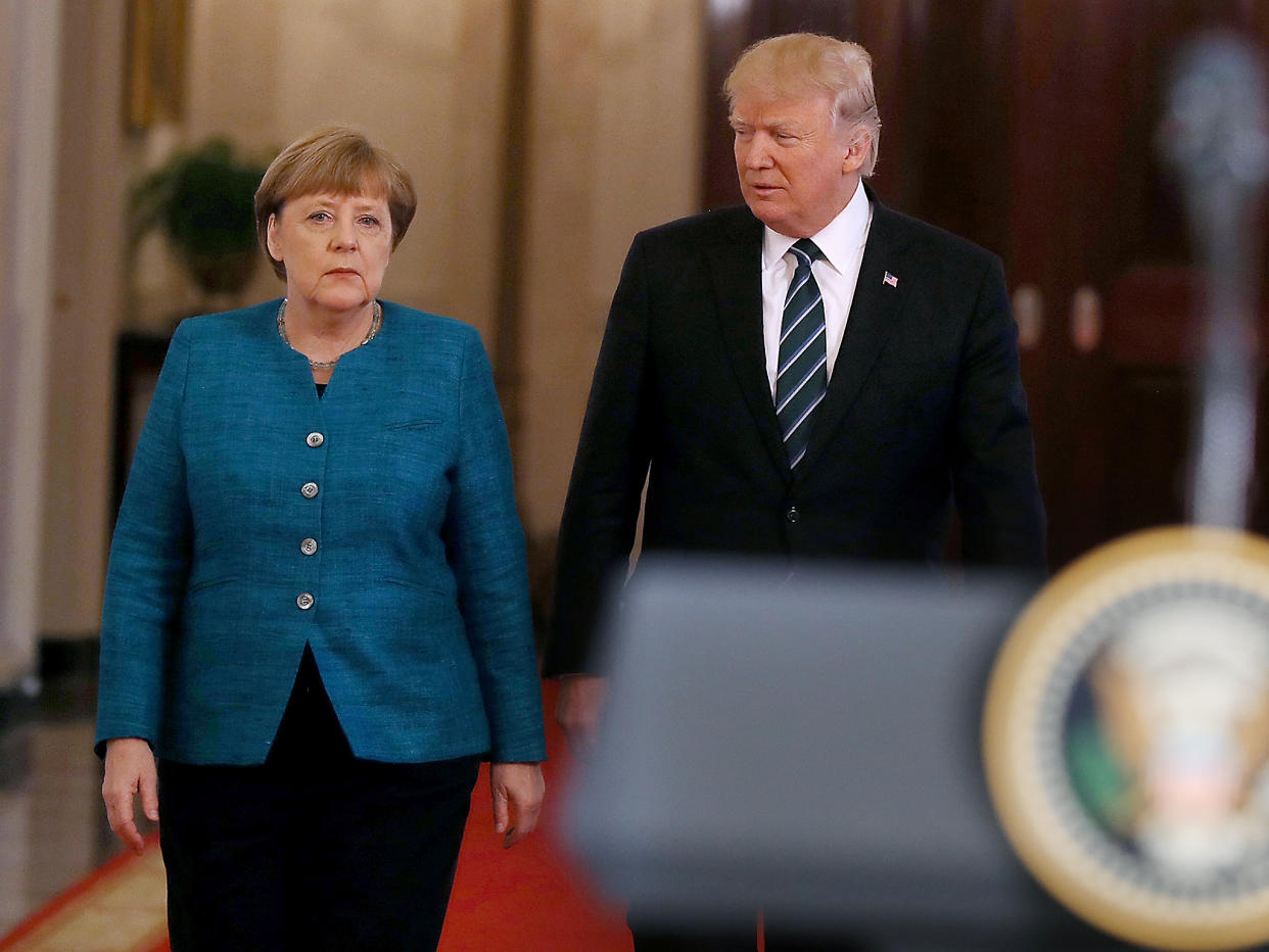 Ms Merkel is said to have ‘ignored the provocation’ shown by her Washington host: Getty