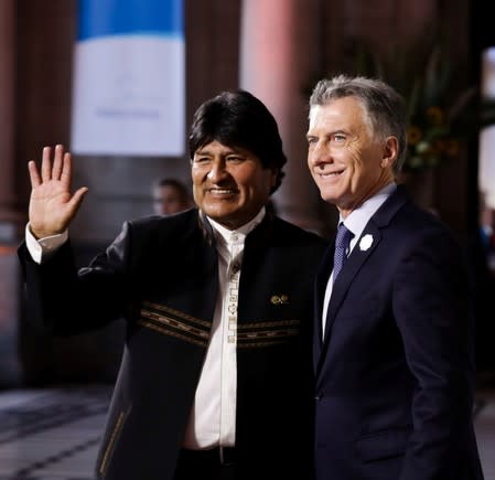 Argentina's President, Mauricio Macri and his Bolivian counterpart Evo Morales pose at the 54th Summit of Heads of State of Mercosur and Associated States, in Santa Fe