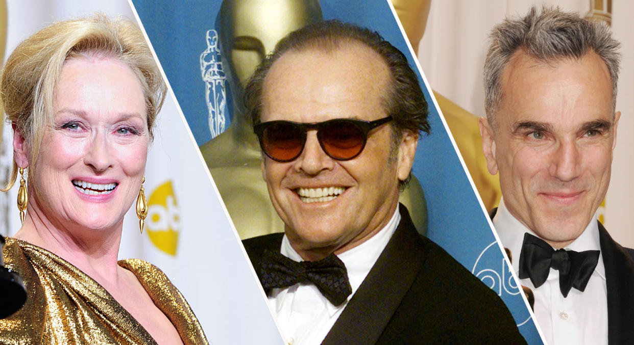 Most Oscars: Meryl Streep, Jack Nicholson and Daniel Day-Lewis have all won multiple Academy Awards (Getty)
