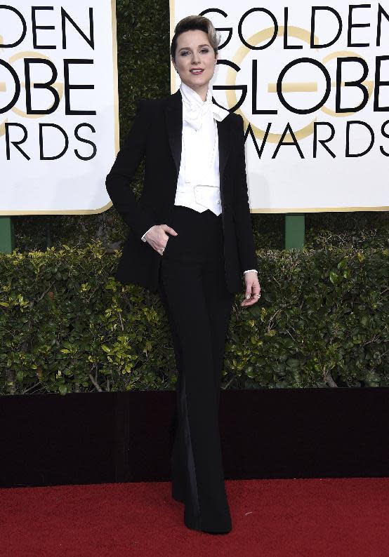 Evan Rachel Wood arrives at the 74th annual Golden Globe Awards at the Beverly Hilton Hotel on Sunday, Jan. 8, 2017, in Beverly Hills, Calif. (Photo by Jordan Strauss/Invision/AP)