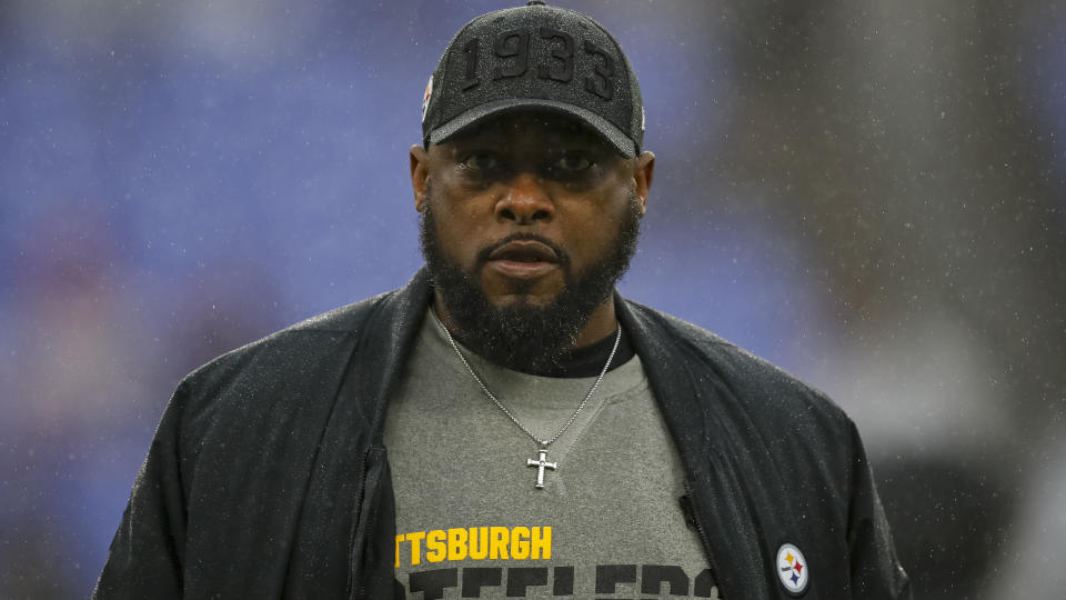 Pittsburgh Steelers head coach Mike Tomlin continues to defend quarterback Mason Rudolph against accusations of using a racial slur. (Scott Taetsch/Getty Images)
