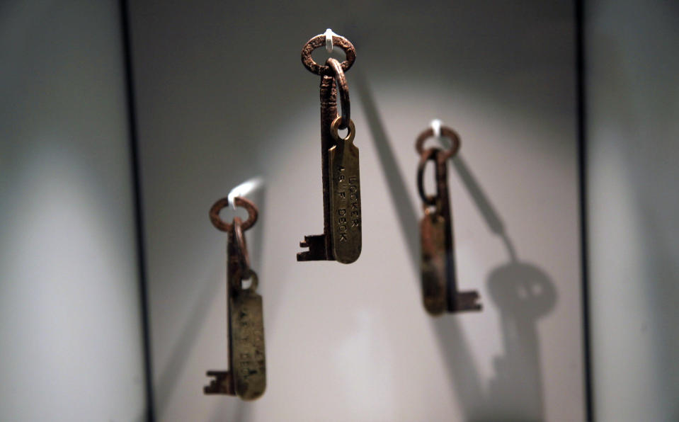 Titanic steward's keys are exhibited at the SeaCity Museum's Titanic exhibition on April 3, 2012 in Southampton, England. The new SeaCity Museum, which will open at 1.30pm on April 10, 100 years to the day since the Titanic set sail from the city. The museum, which cost 15 GBP million, promises to tell the largely untold story of Southampton's Titanic crew and the impact the tragedy had on the city, as well as featuring other aspects of the city's seafaring past. (Photo by Matt Cardy/Getty Images)