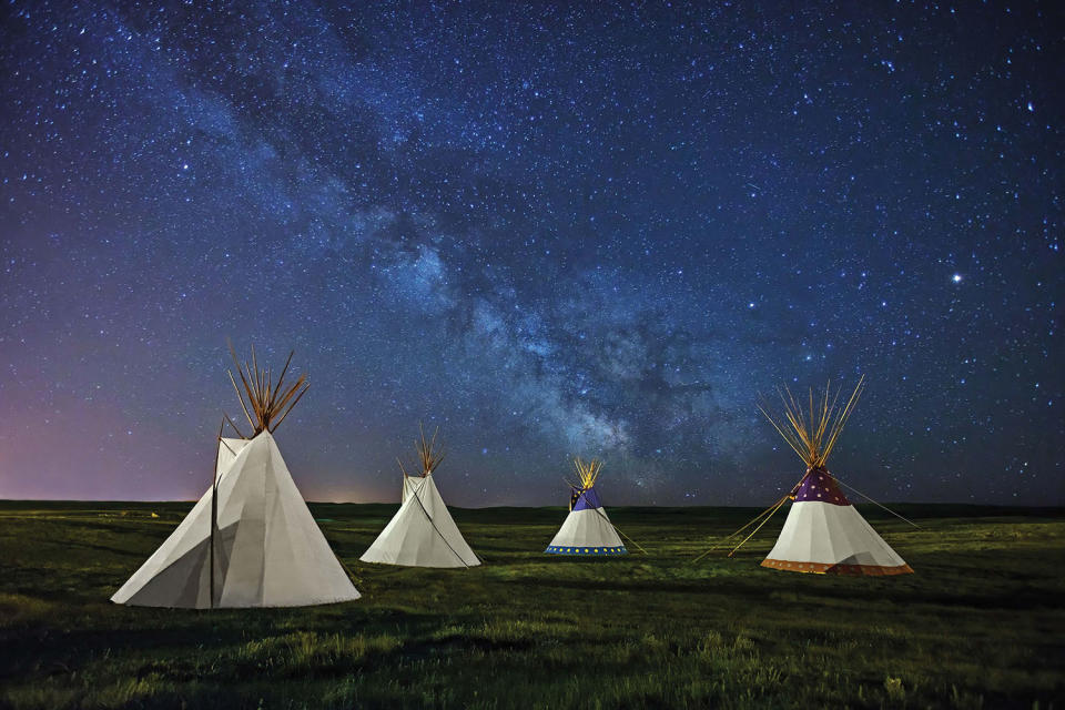 Blackfeet lodgepole tipi village, Montana