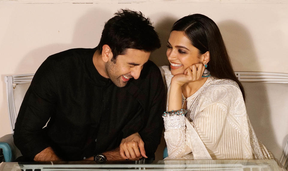 MUMBAI, INDIA - NOVEMBER 7: (Editors Note: This is an exclusive shoot of Hindustan Times) Bollywood actors Deepika Padukone and Ranbir Kapoor during an exclusive interview for Diwali festival with HT Cafe-Hindustan Times at Cafe Terra, Bandra, on November 7, 2015 in Mumbai, India. During the interview, Ranbir said, 